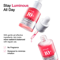 Anua 10 Plus Tranexamic Acid Serum Fragrance Free with dropper showing clear liquid