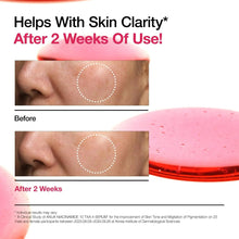 Skin with dotted area markers and serum results, before and after