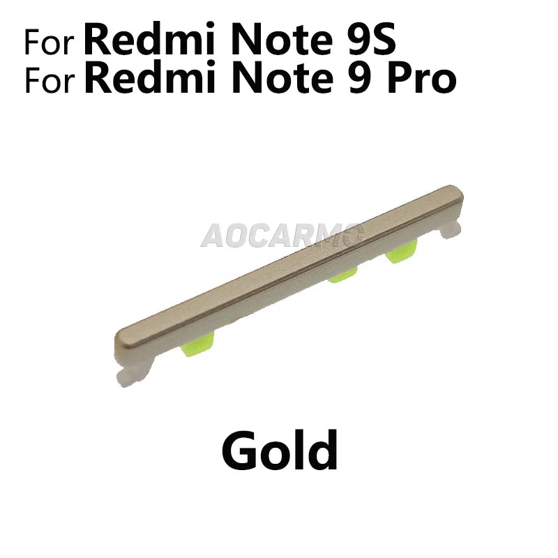 Gold side rocker with green pegs for Redmi Note 9 Pro volume button replacement compatible with Redmi Note 9S phones