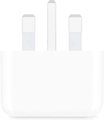 White fast charging adapter for iPhone with three-prong plug from Apple Store