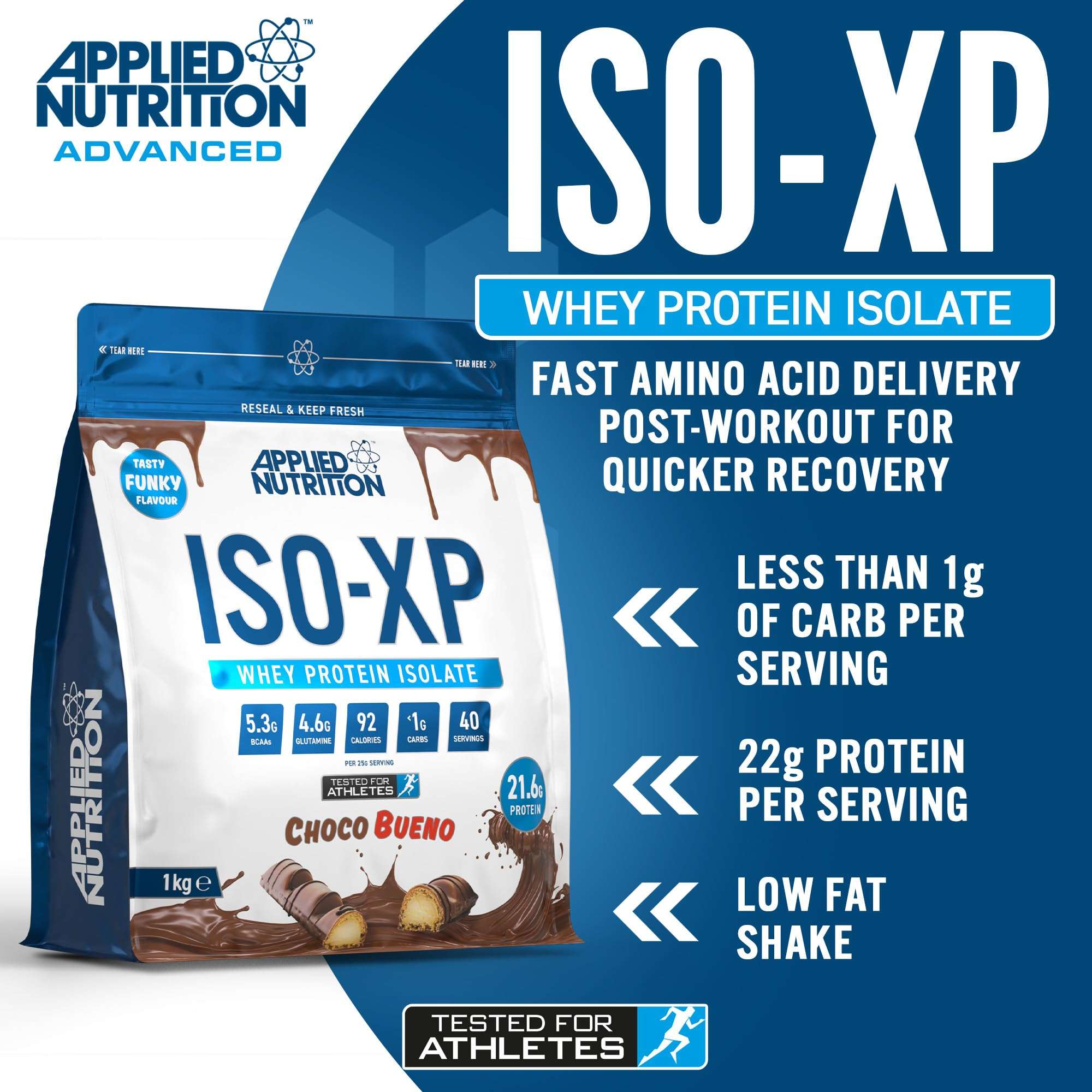 Applied Nutrition ISO XP Choco Bueno bag whey protein isolate powder UAE 22g protein per serving low carb