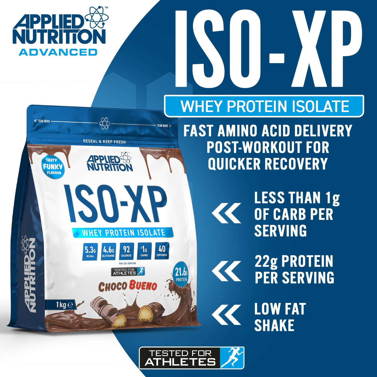 Applied Nutrition ISO XP Choco Bueno bag whey protein isolate powder UAE 22g protein per serving low carb
