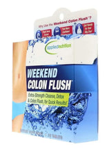 Colon flush supplement pouch with blue and white front label and splash graphics