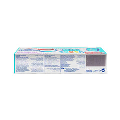 Aquafresh Big Teeth toothpaste for kids 50 ml box side view with product information panels and Aquafresh logo