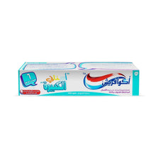 Toothpaste box, teal and white, Arabic label, 6+ years, 50 ml