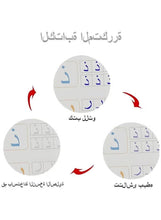 Arabic handwriting practice diagram showing letters and vanishing ink