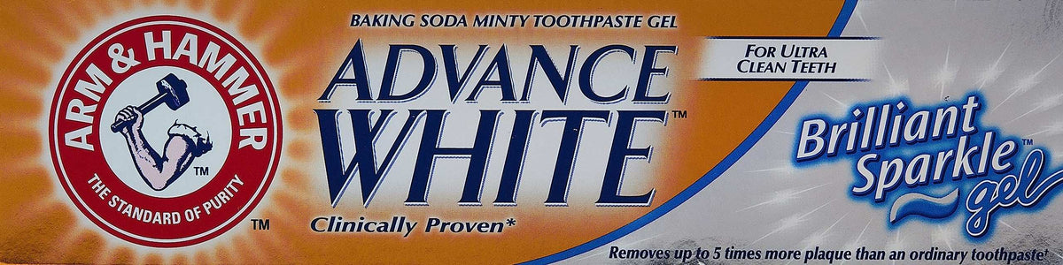 Arm & Hammer Advance White toothpaste Brilliant Sparkle gel baking soda minty toothpaste gel packaging