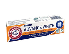 Box of Arm & Hammer Advanced White toothpaste baking soda whitening up to 3 shades in 6 weeks