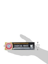Charcoal White toothpaste box with size label, ARM & HAMMER, 75 ml.