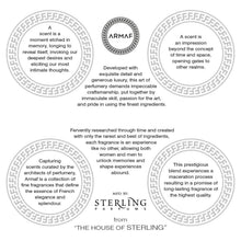 Perfume information graphic with ARMAF logo in circular patterned frames