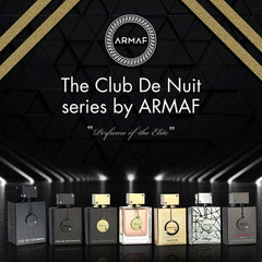 Armaf Club de Nuit Intense Man perfume collection bottles displayed with black and gold background