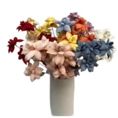 Huitich artificial blue blossom flowers in a multi-color arrangement in a tall white vase