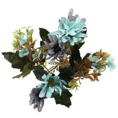 Artificial blue daisy flowers arrangement with green leaves and brown stems by Huitich