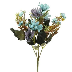 Huitich artificial blue daisy flowers bouquet with green leaves and delicate stems