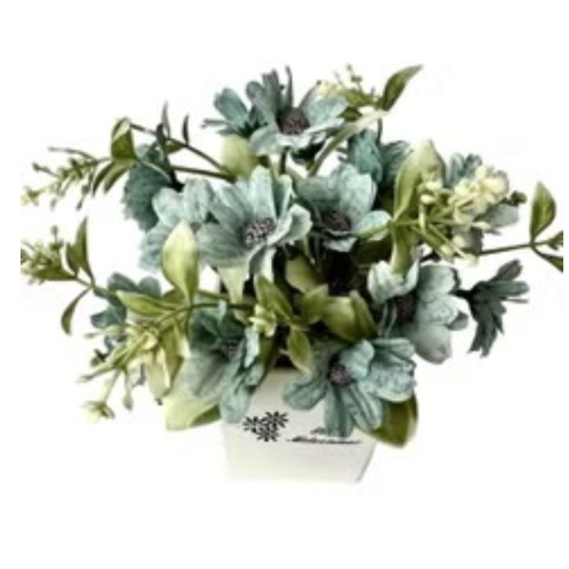 Huitich artificial blue flower bonsai arrangement in white decorative pot for home decor