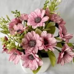 Huitich artificial blue flower bonsai with pink flowers and green leaves in a white pot