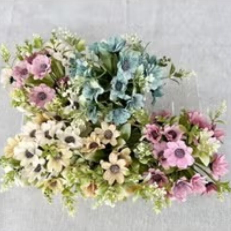 Huitich artificial blue flower bonsai with mixed cream, pink, and blue blossoms for decorative use
