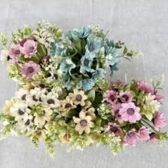 Huitich artificial blue flower bonsai with mixed cream, pink, and blue blossoms for decorative use