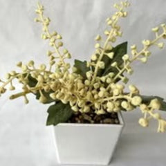Huitich artificial bonsai plant for home decor with light yellow flowers in white square pot
