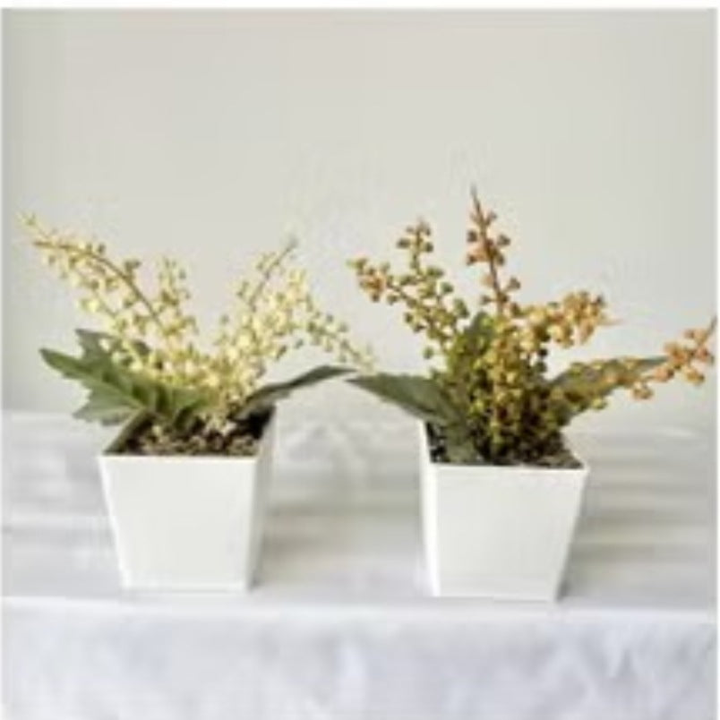 Huitich artificial bonsai plant for home decor set with green and yellow foliage in white pots