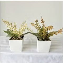 Huitich artificial bonsai plant for home decor set with green and yellow foliage in white pots