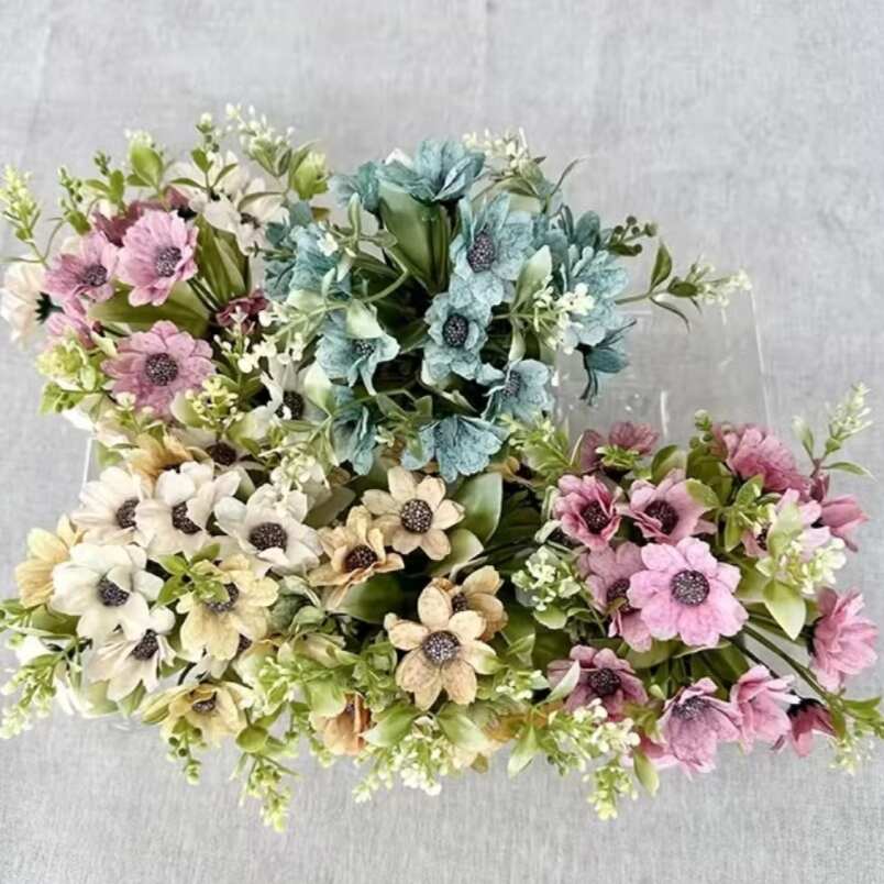 Huitich artificial champagne orange flower bonsai with assorted pastel colored flowers and green leaves
