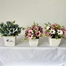 Artificial flower bonsai decor set: small pots with pink, white, and green flowers
