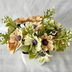 Huitich artificial champagne orange flower bonsai arrangement in white ceramic pot