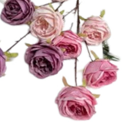 Huitich artificial flower bouquet set featuring pink and purple roses with green leaves