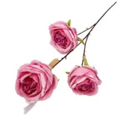 Huitich artificial flower bouquet set featuring three pink realistic rose blooms on thin stems
