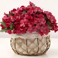 Huitich artificial flower decor for home featuring vibrant pink blossoms in a decorative basket vase
