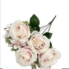 Huitich artificial flower decor light pink bouquet with detailed petals and green leaves