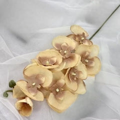 Huitich artificial flower decor pack featuring realistic beige and light brown blossoms on a single stem