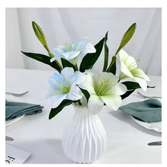 Huitich artificial flowers pack for decoration with white and light blue flowers in a white vase