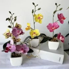 Huitich white artificial flowers in pot with pink and yellow orchids decorative set