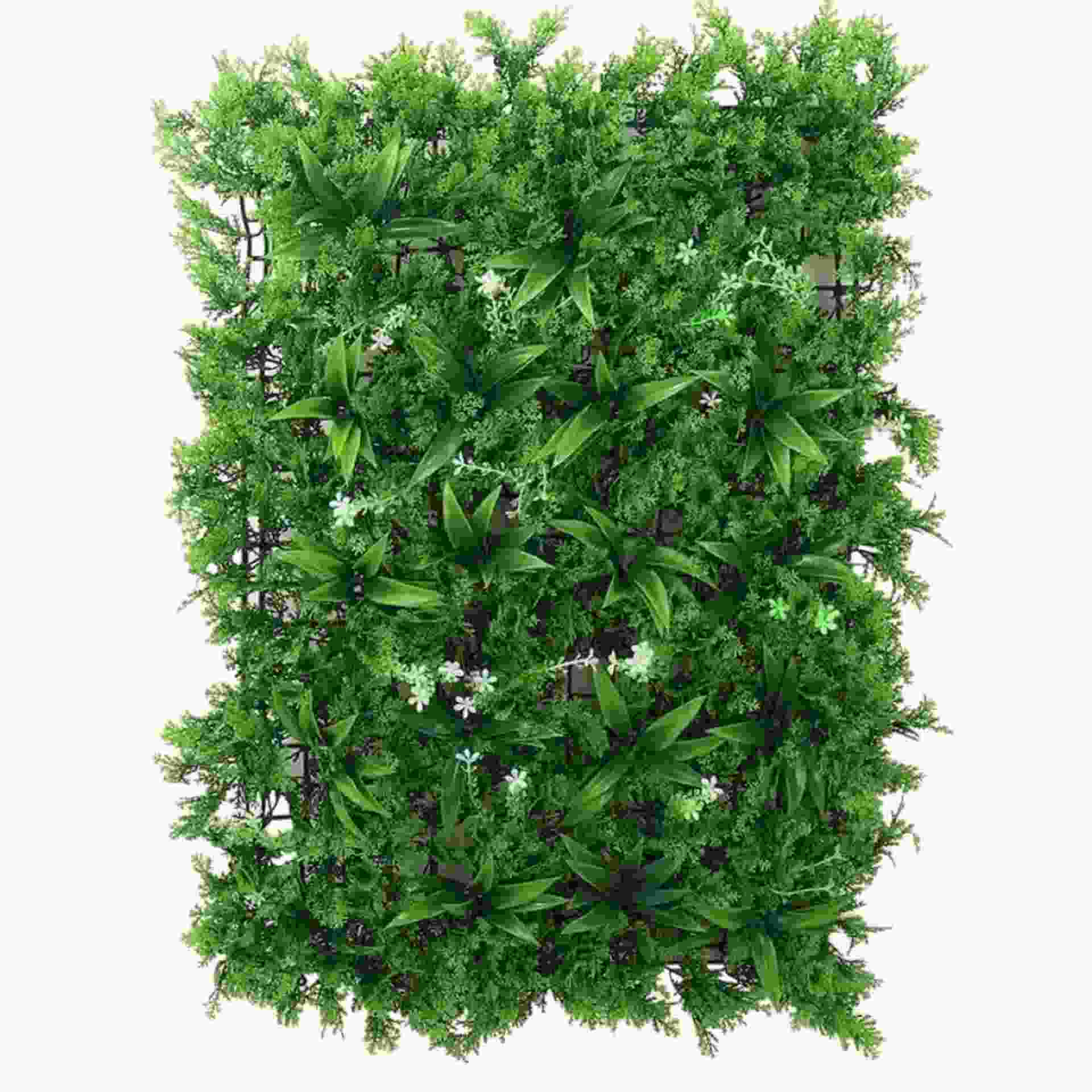 Huitich artificial grass wall backdrop with lush green leaves and small white flowers for decorative use