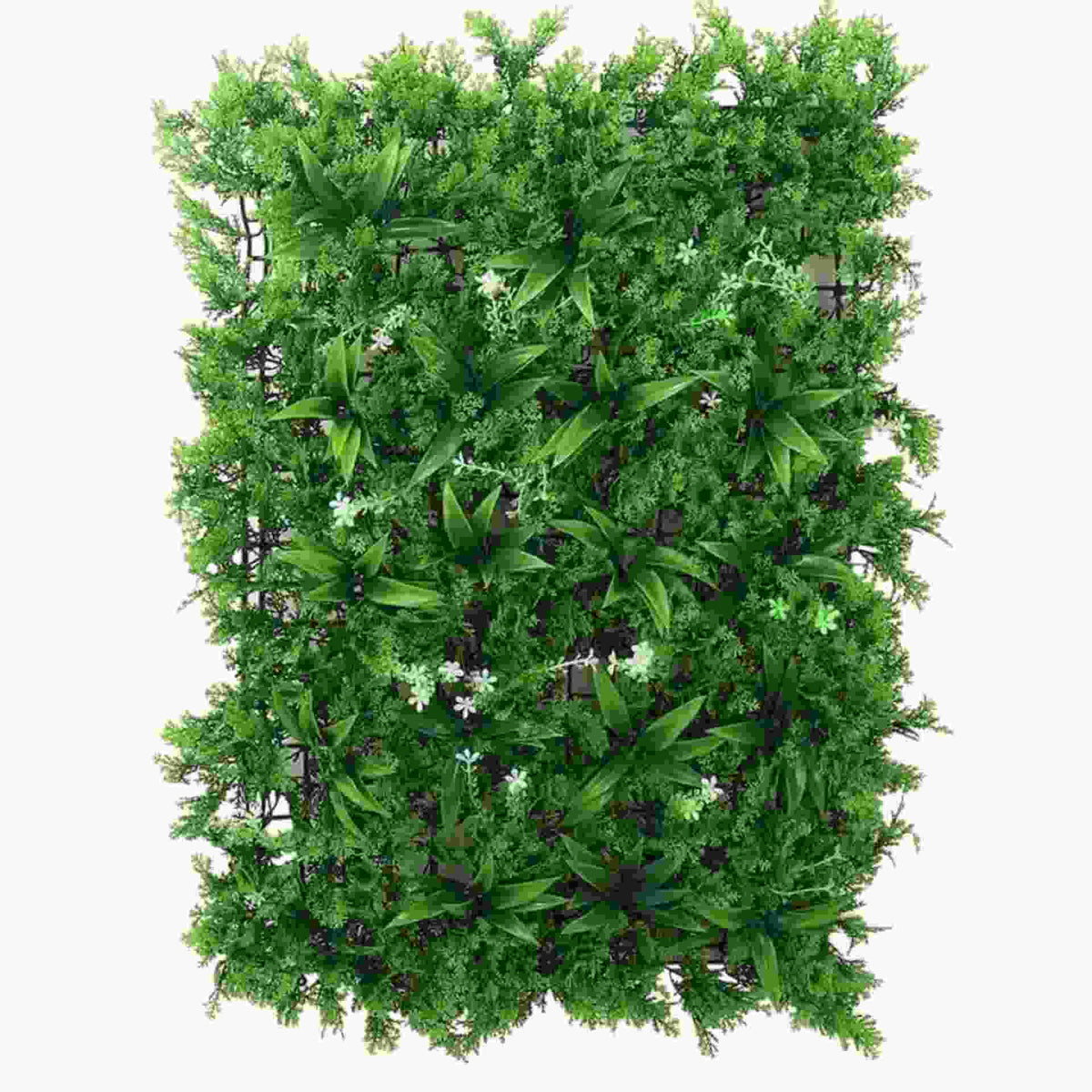 Huitich artificial grass wall backdrop with lush green leaves and small white flowers for decorative use
