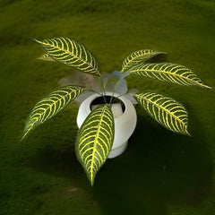 Huitich artificial green plant pack with realistic patterned leaves in white pot for home decor