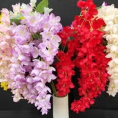 Huitich artificial hanging lavender flowers in purple, red, and white colors arranged in a vase