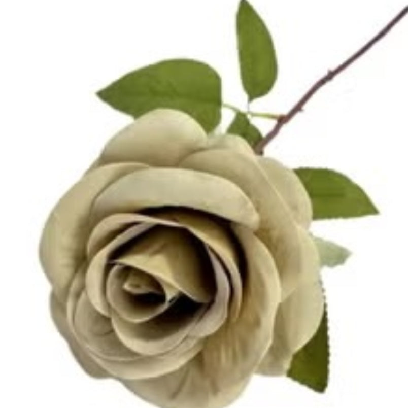 Huitich artificial Holland rose pack featuring a cream-colored artificial rose with green leaves