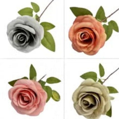 Huitich artificial Holland rose pack with four colorful artificial rose flowers with green leaves