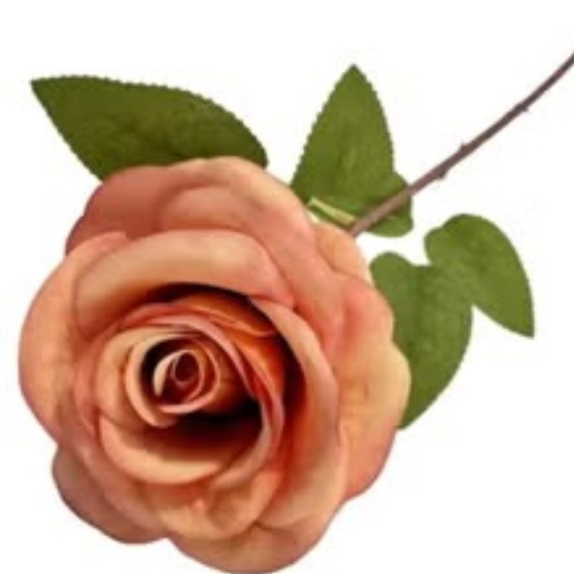 Huitich artificial Holland rose pack single orange rose flower bunch with green leaves