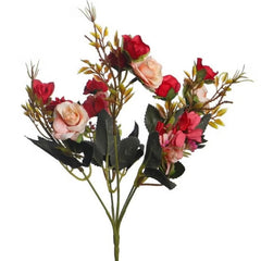 Huitich artificial mini rose bouquet with pink and red roses and green leaves