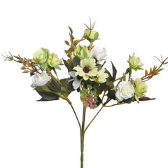 Huitich artificial mini rose flowers bouquet with green and white blooms for flower decor