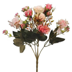 Huitich artificial mini roses decor with pink and cream blooms and green leaves bouquet