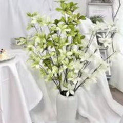 Huitich artificial orchid flowers in white and green arranged in a modern white vase for home decor