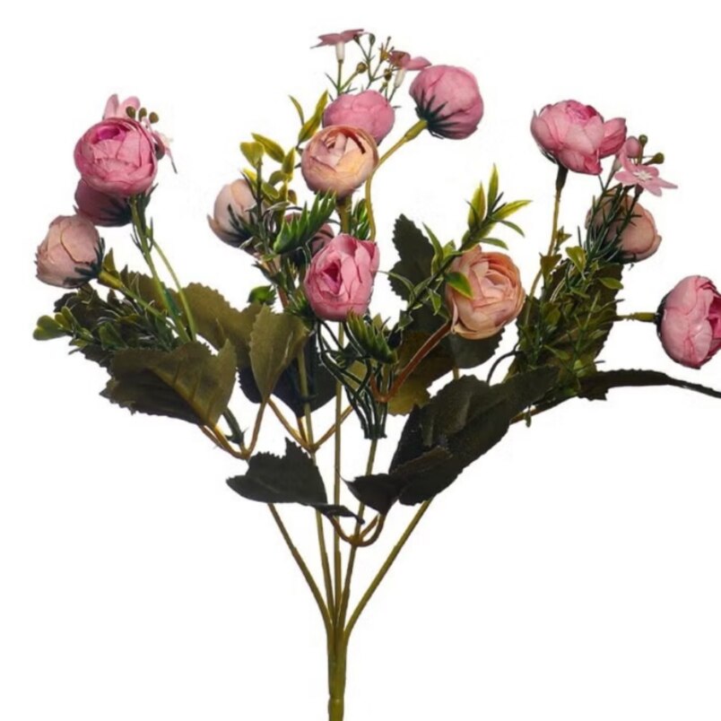 Huitich artificial peony bouquet with pink and peach flowers and green leaves for home decor