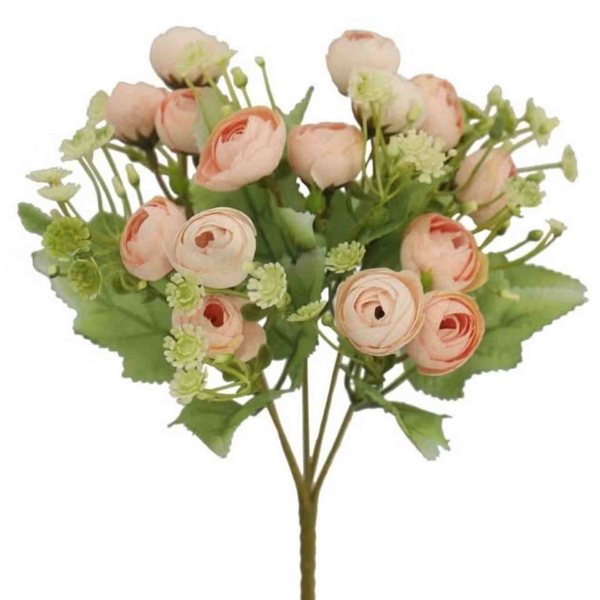 Huitich artificial peony bouquet with soft pink blooms and green leaves for flower decor