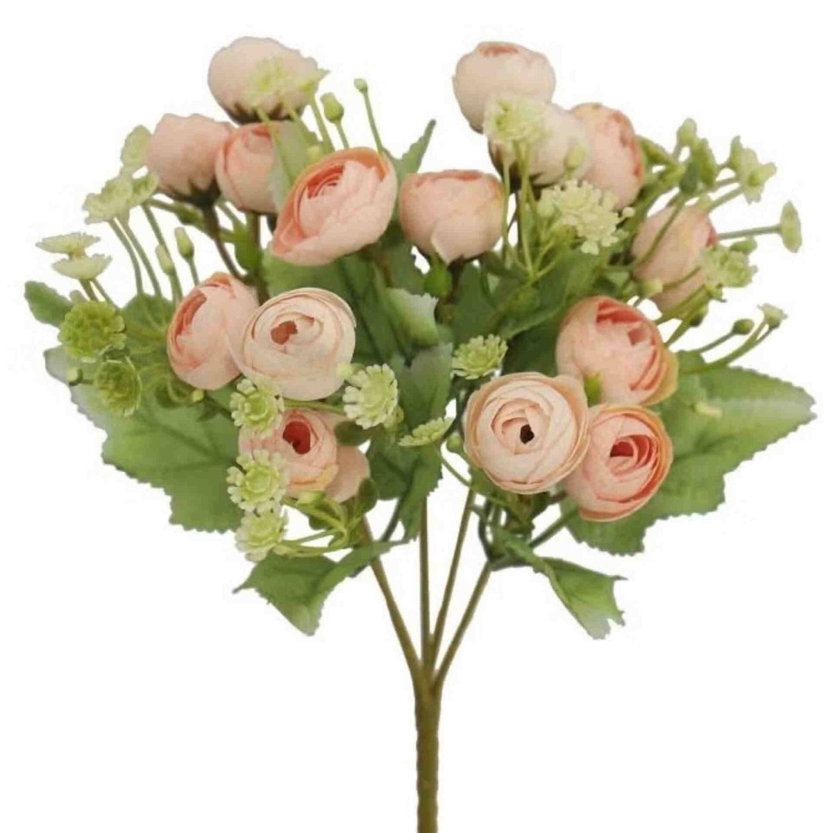 Huitich artificial peony bouquet with soft pink blooms and green leaves for flower decor