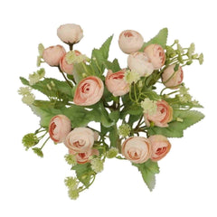 Huitich artificial peony bouquet with light pink blooms and green leaves floral decor